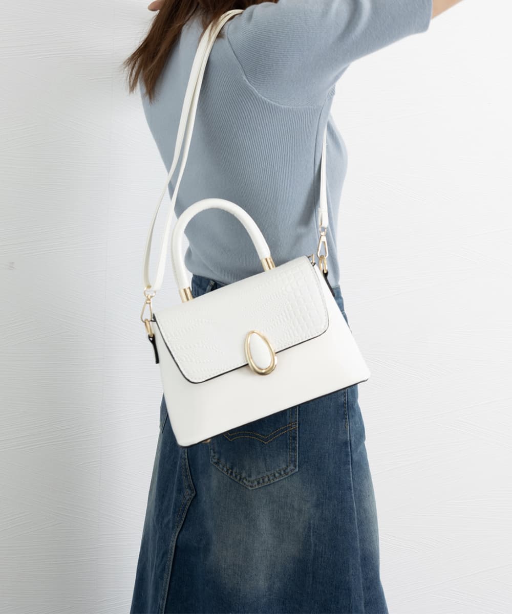 イエベ春/イエベ秋服 クロコ型押し上品ショルダーバッグ フォーマル対応