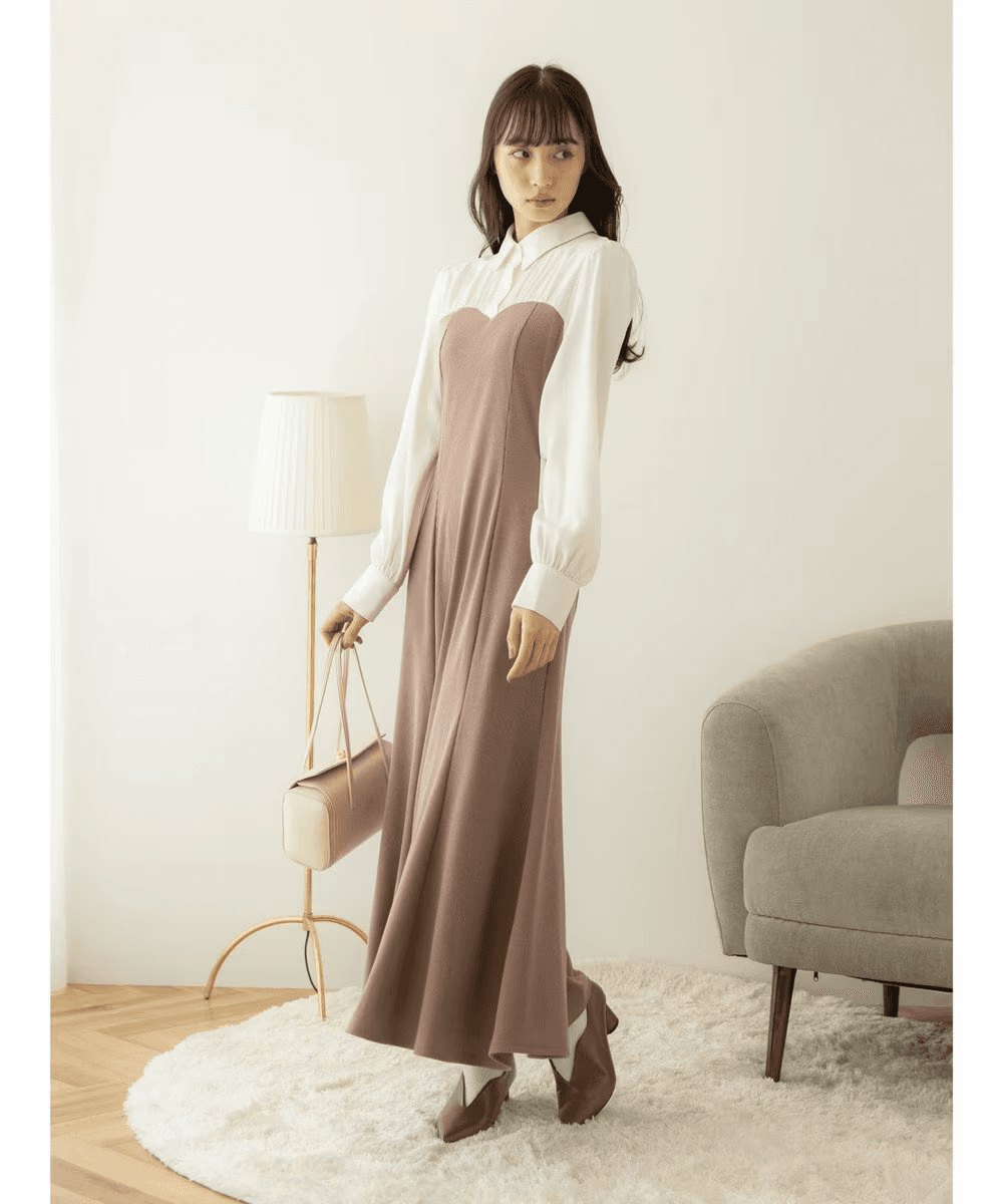 イエベ春/イエベ秋服 バイカラーシャツワンピース