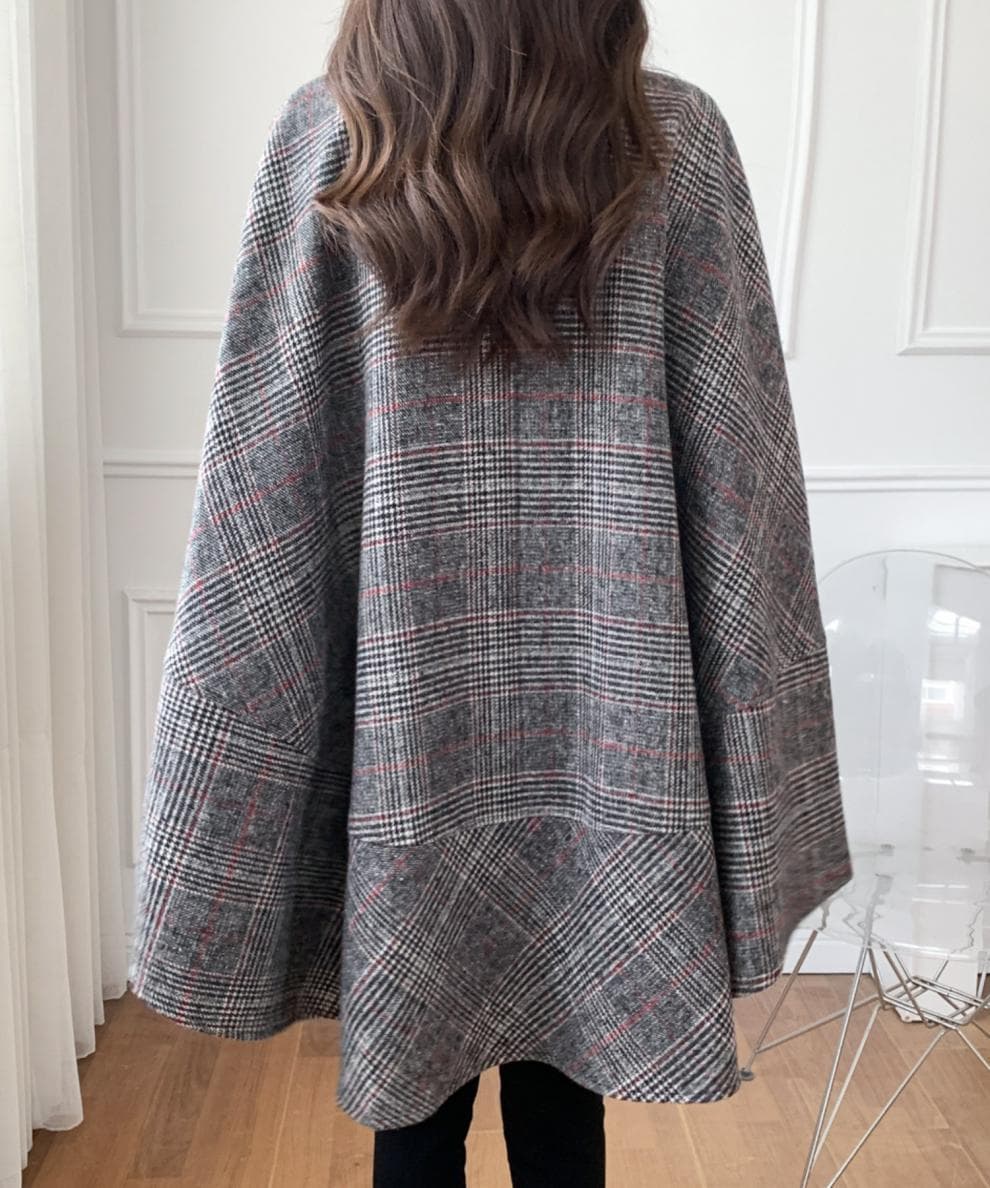 イエベ秋服 千鳥格子柄ノーカラーオーバーサイズコート