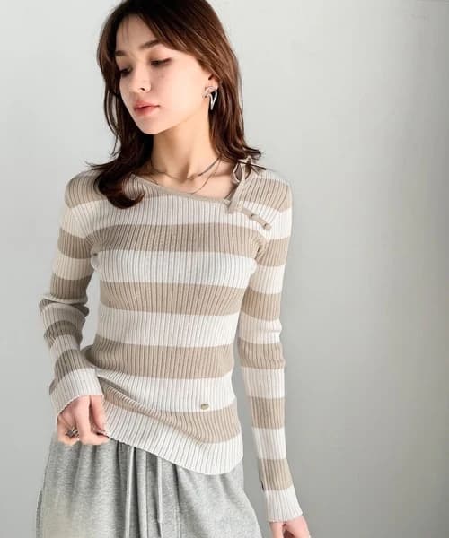 イエベ春/イエベ秋服 リボン結び細リブ柔らかニット