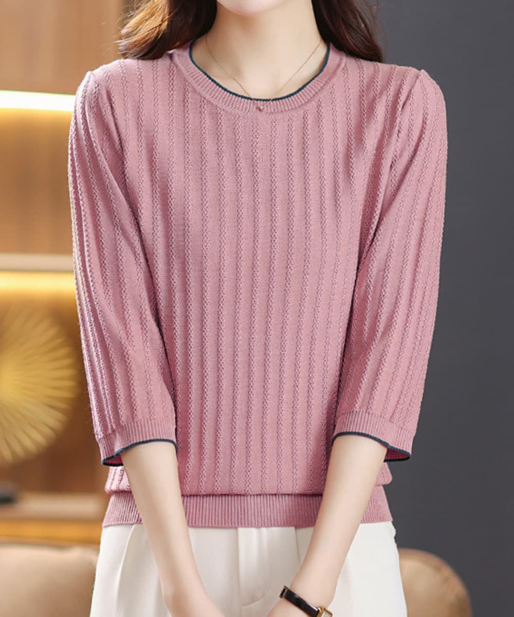 イエベ春/イエベ秋服 透かし編み七分袖ニット 薄手春夏カーディガン