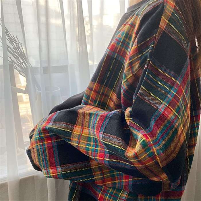 イエベ秋服 切り替えチェック柄トレーナー