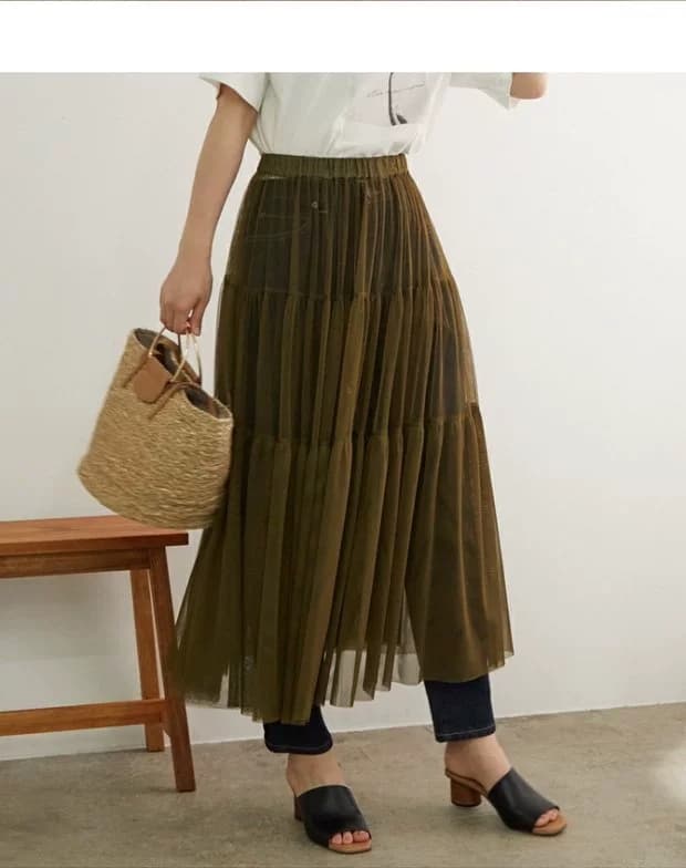 イエベ秋服 ティアードチュールプリーツスカート
