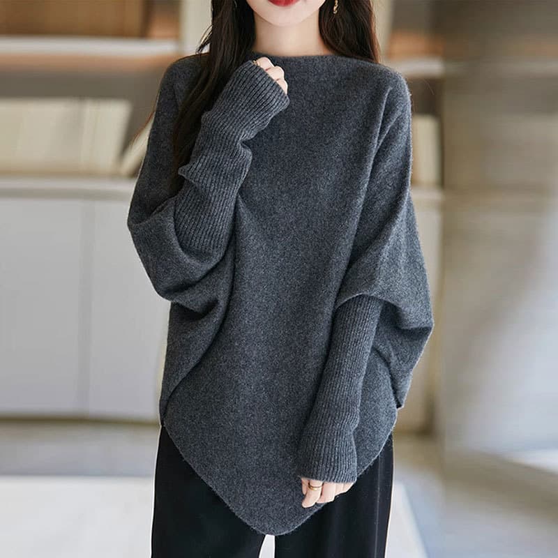 イエベ春/イエベ秋服 袖口リブ切り替えゆったりオーバーサイズニット