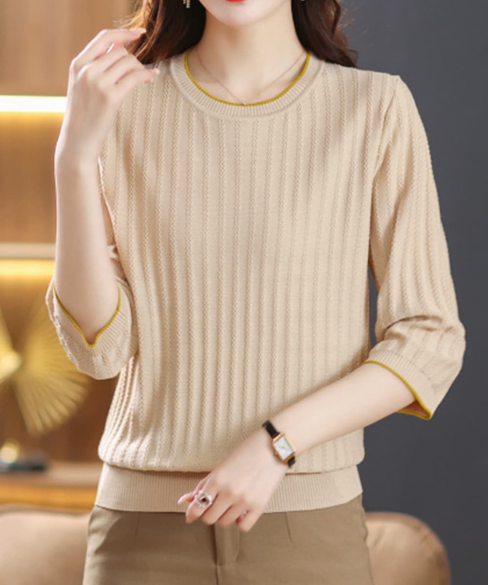 イエベ春/イエベ秋服 透かし編み七分袖ニット 薄手春夏カーディガン