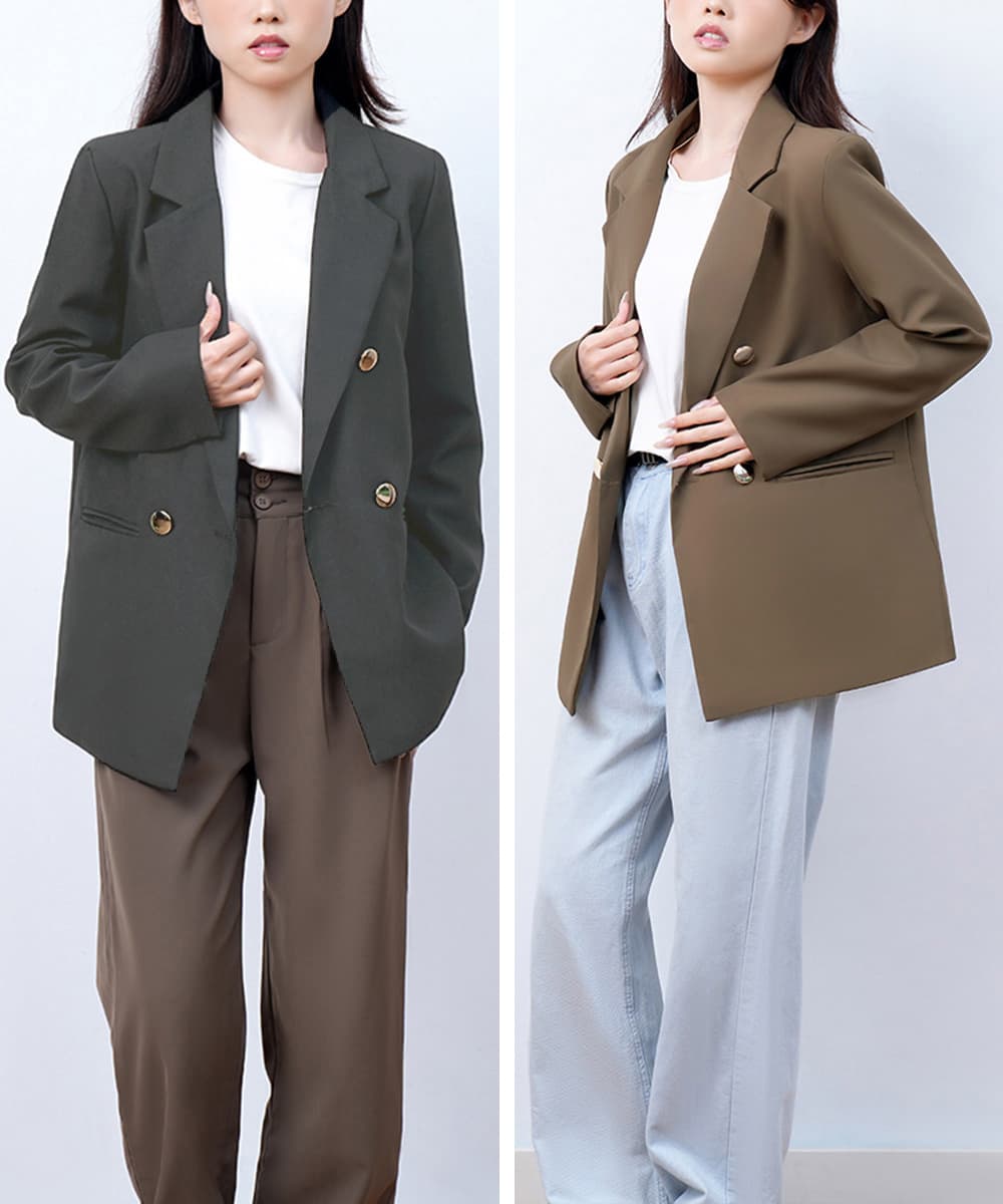 イエベ春/イエベ秋服 体型カバー二重ボタンテーラードジャケット中丈アウター