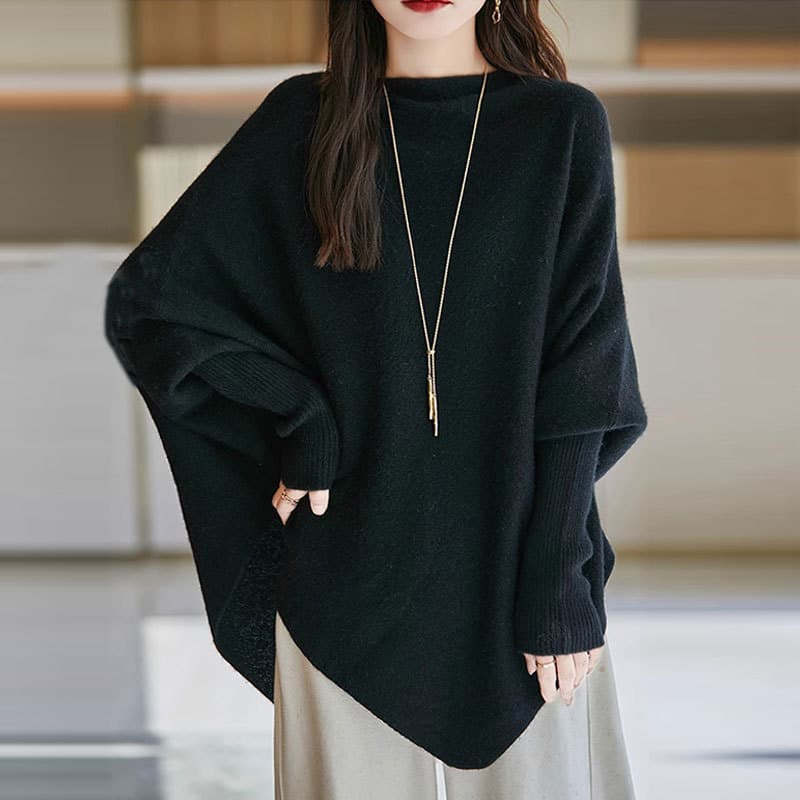 イエベ春/イエベ秋服 袖口リブ切り替えゆったりオーバーサイズニット