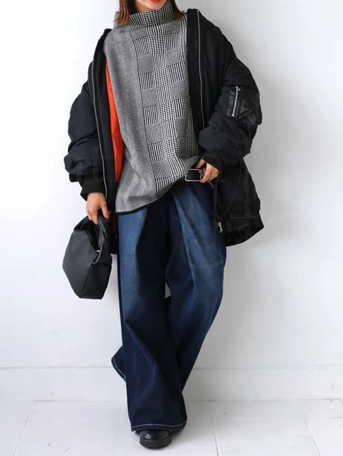 イエベ春/イエベ秋服 千鳥格子ニットセーター