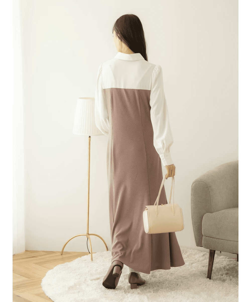 イエベ春/イエベ秋服 バイカラーシャツワンピース