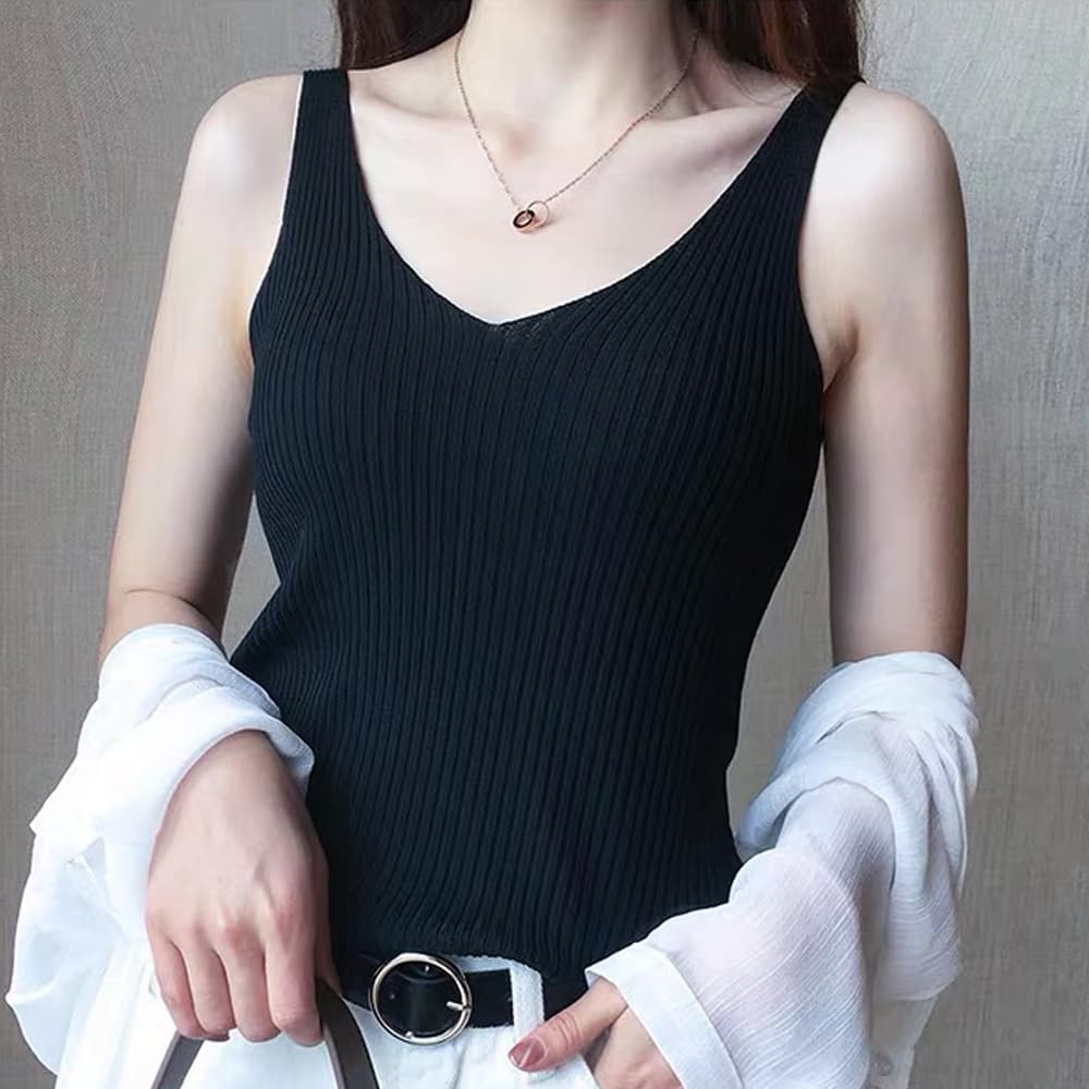イエベ春/イエベ秋服 リブVネック ニットキャミソール