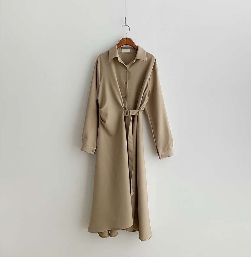 イエベ春/イエベ秋服 上品シルエット ベルテッドシャツワンピース