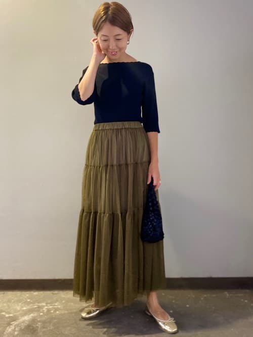 イエベ秋服 ティアードチュールプリーツスカート