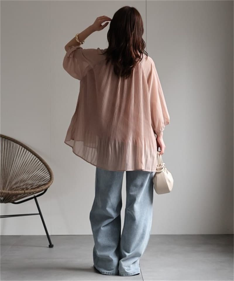 イエベ春/イエベ秋服 プリーツシャツ ゆったりブラウス 上品カジュアル