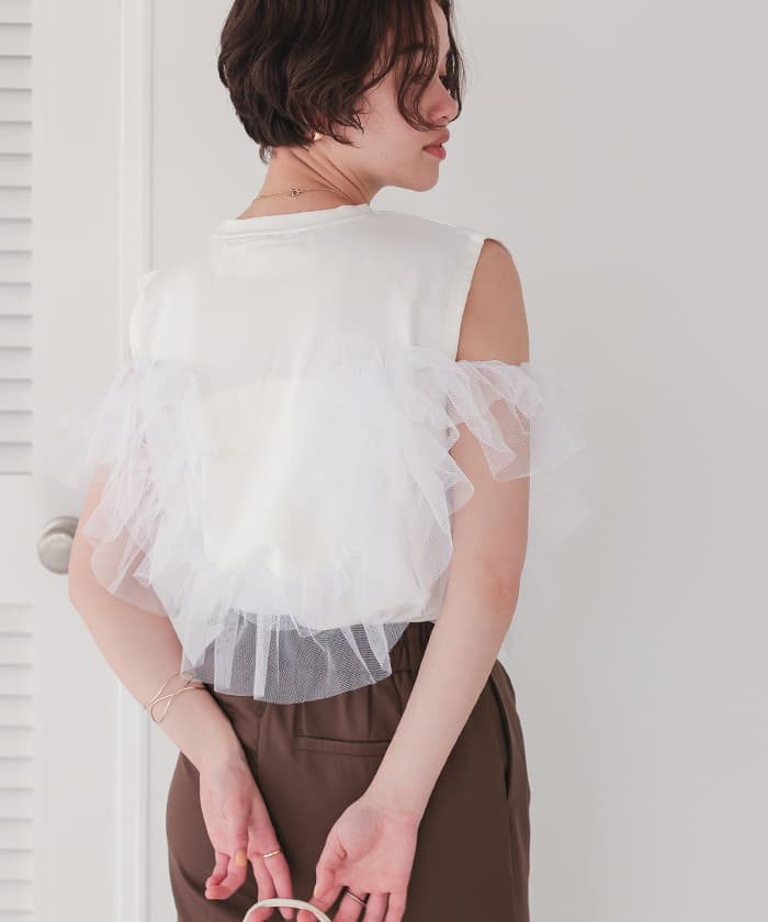 イエベ春/イエベ秋服 チュールフリル ブラウス シャツ