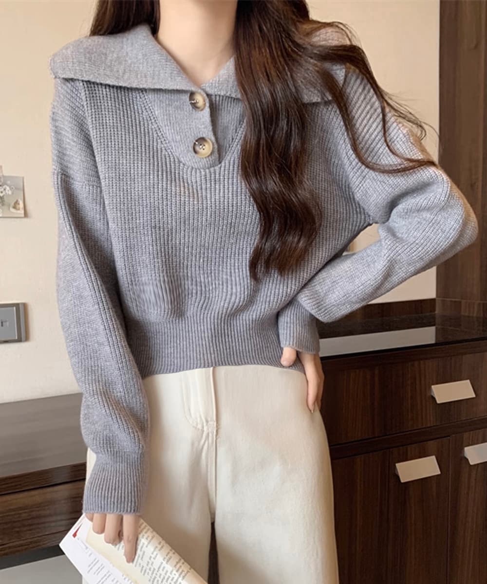 イエベ春/イエベ秋服 襟付きショート丈ニット