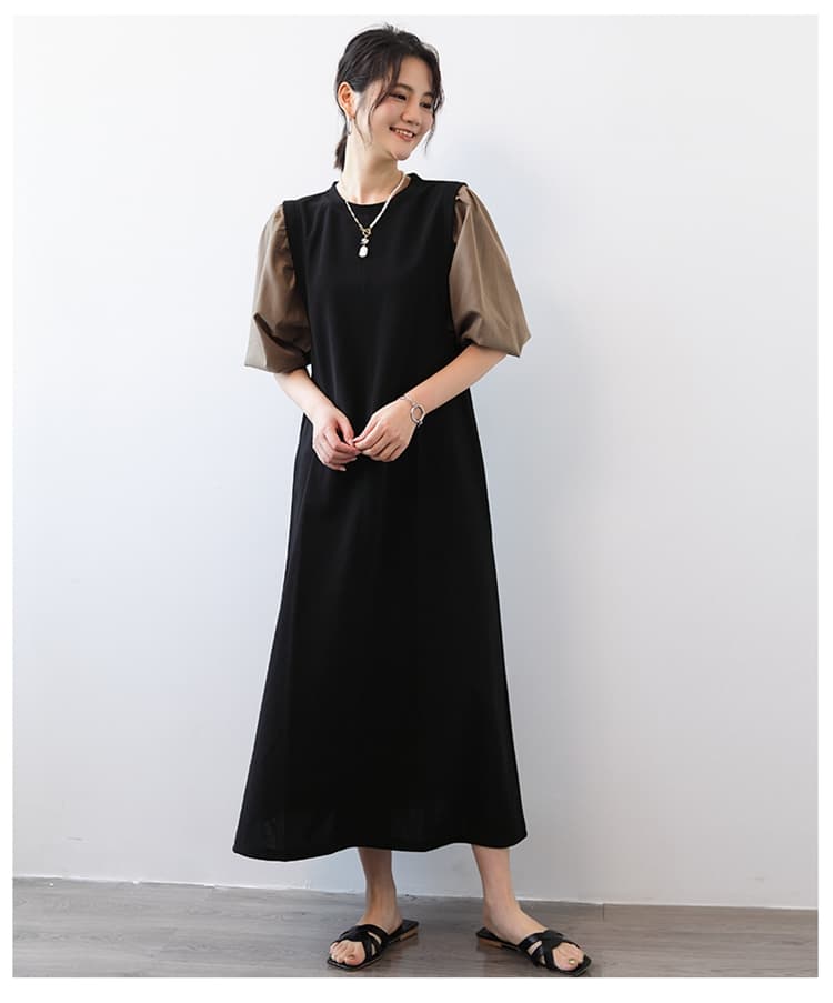イエベ春/イエベ秋服 袖口レイヤードワンピース