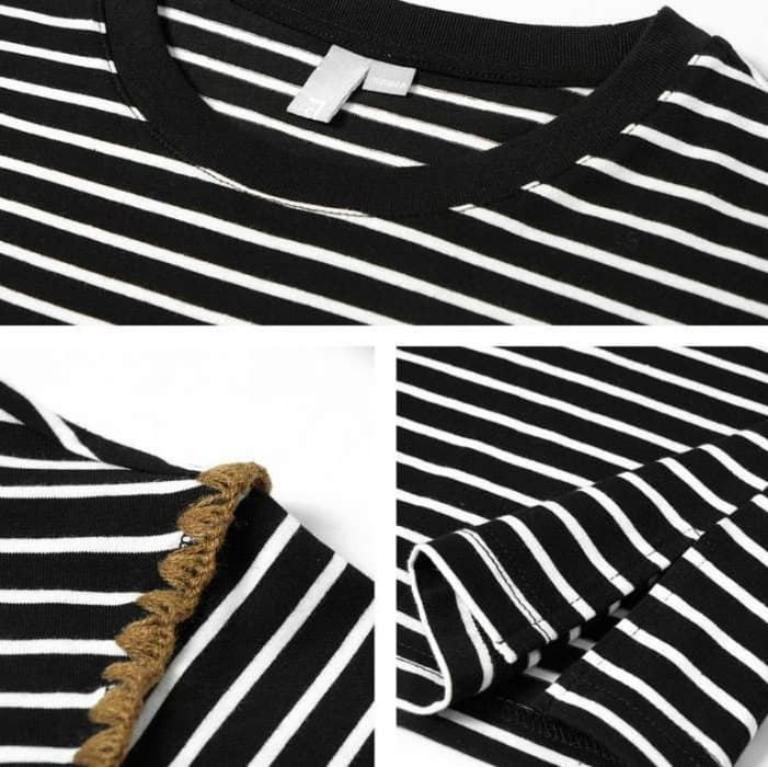 イエベ秋服 縞模様 ラウンドネックロングTシャツ
