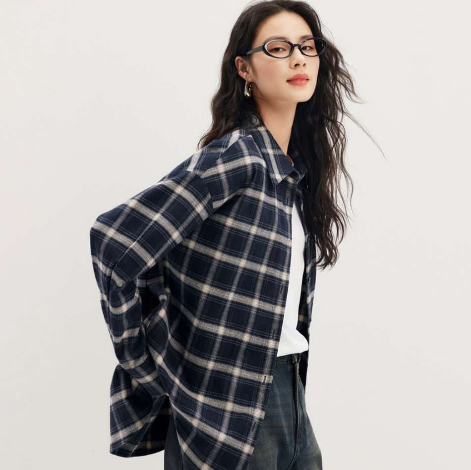 イエベ秋服 チェック柄シャツブラウス