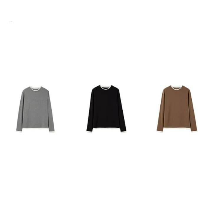 イエベ春/イエベ秋服 重ね着風ラウンドネック長袖トップス