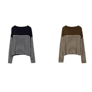 イエベ春/イエベ秋服 ストライプ柄リラックス長袖プルオーバー