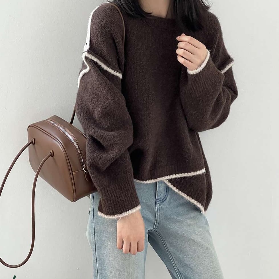 イエベ春/イエベ秋服 オーバーサイズ切替ニットトレーナー