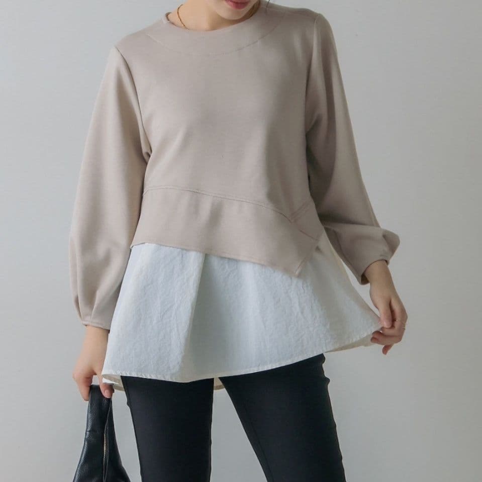 イエベ春/イエベ秋服 切り替えデザイン袖ふんわりTシャツ