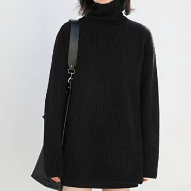 イエベ春/イエベ秋服 リブ編みタートルネック長袖ニットセーター